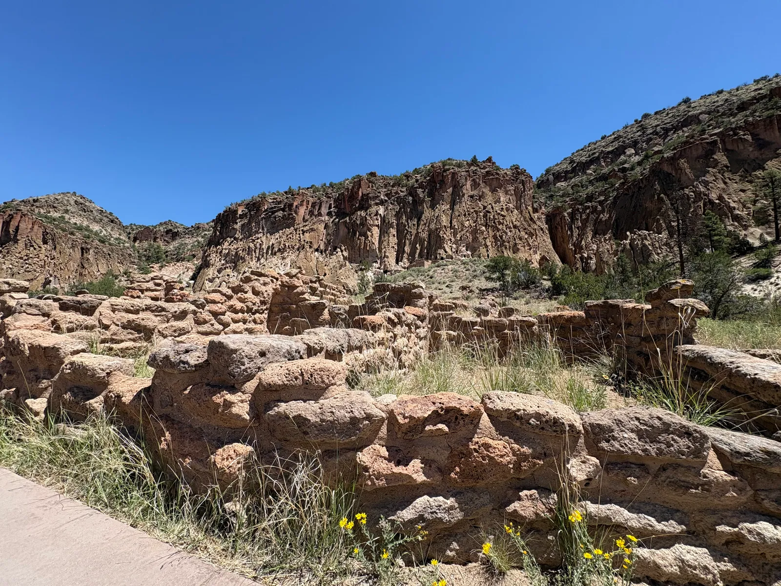 Photograph of Bandelier Pueblo at Bandelier National Monument, New Mexico.