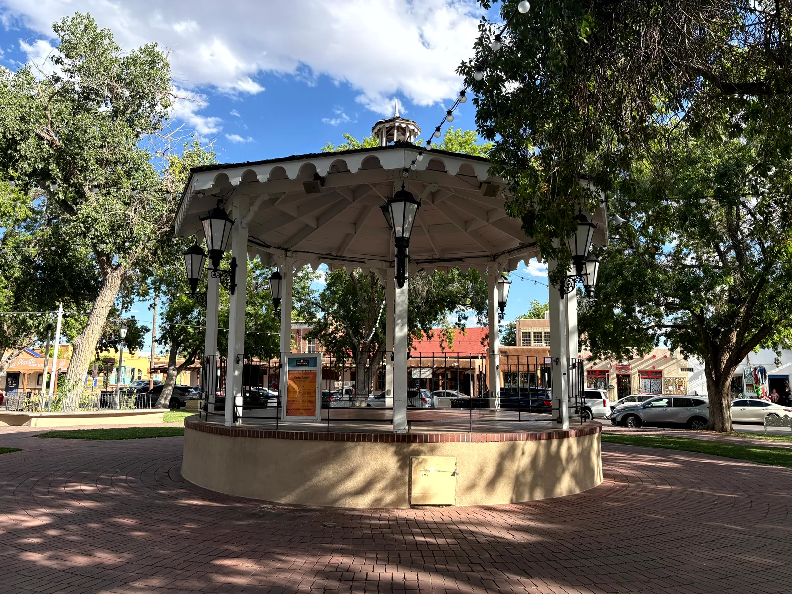 Historic adobe storefronts in Old Town Albuquerque