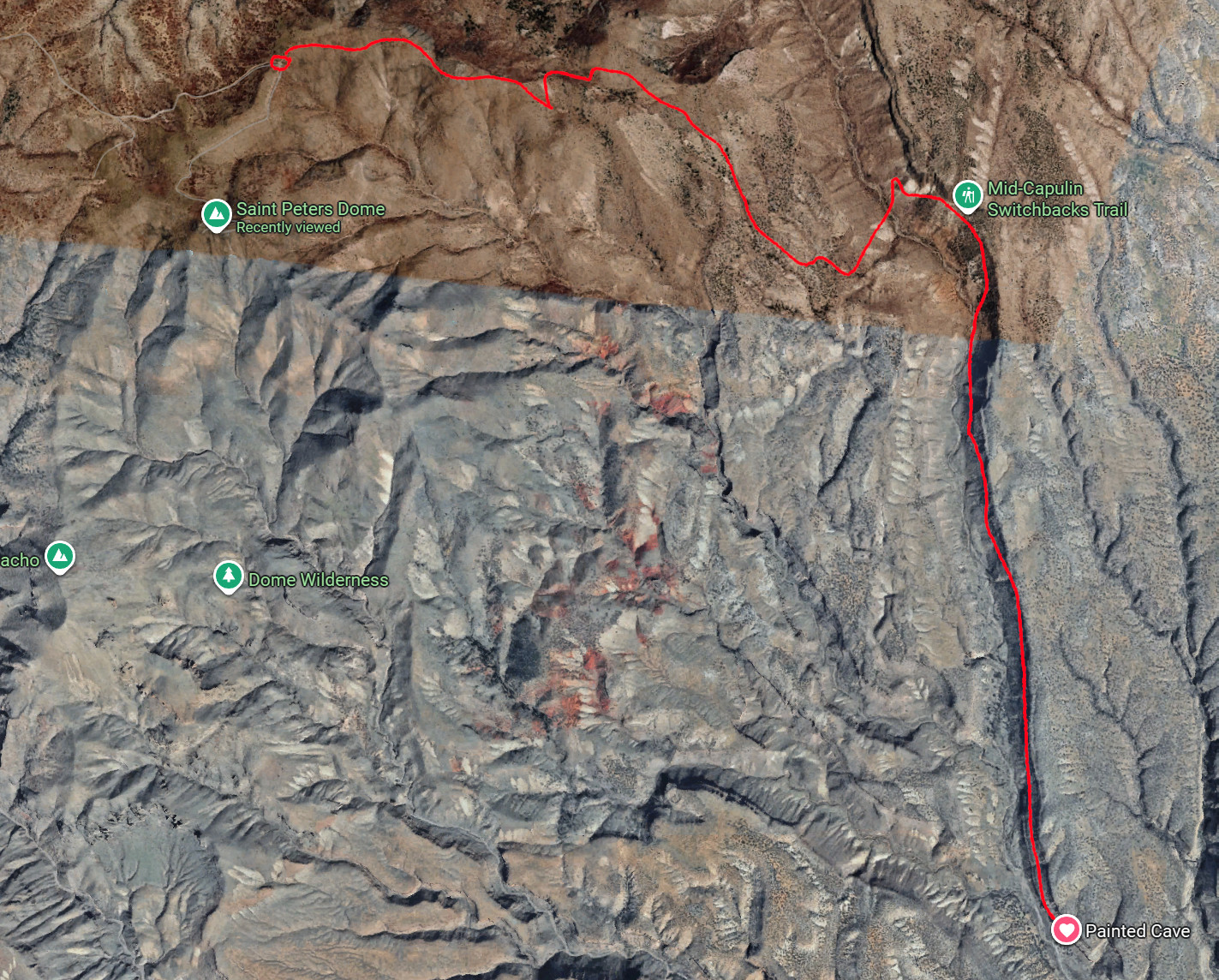 Map showing the Painted Cave route